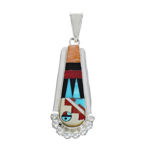 Multicolor Inlay Sterling Silver Sun Native American Pendant JX126332